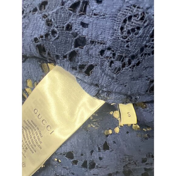 Gucci Lace Bomber Jacket Pink Navy Cream Zip-Up Logo Patch - Picture 11 of 16